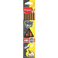 Maped Set Of Black Lead Pencils, 12 Pieces, HB With Eraser