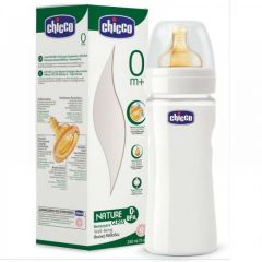 Nature Glass feeding bottle 0m + 240 ml, with latex teat, norm. flow