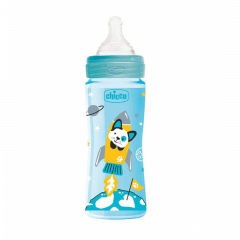 Chicco Well Being Plastic Baby Bottle With Fast Flow Silicone Nipple - Blue
