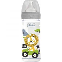Chicco Baby Feeding Bottle 250 ml with lion shape / silicon gray design