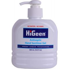 HiGeen Advanced Anti-Bacterial Hand Sanitizer Gel, 500 ML Pump Bottles in Fresh Lemon Fragrances
