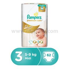 Pampers premium care, Size 3, Medium, 5 - 9 kg, 62 Diapers