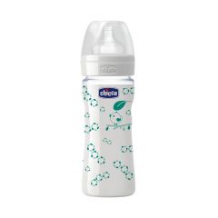Chicco Decorated Silicone Glass Feeding Bottle, 240 ml
