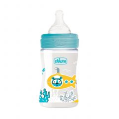 Chicco Well-Being baby bottles made of polypropylene, 150 ml, normal flow, 0 M + - blue